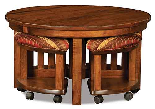 Amish Five Piece Round Table/Bench Set