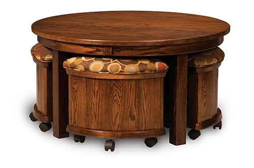 Amish Five Piece Round Table/Bench Set w/ Storage