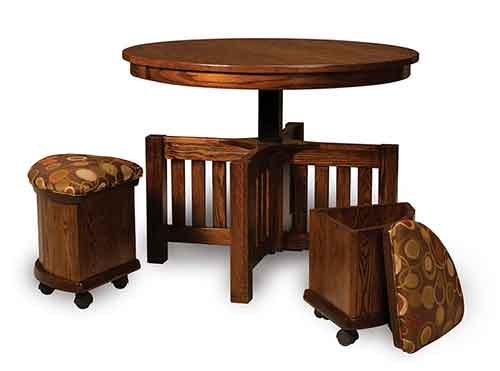 Amish Five Piece Round Table/Bench Set w/ Storage