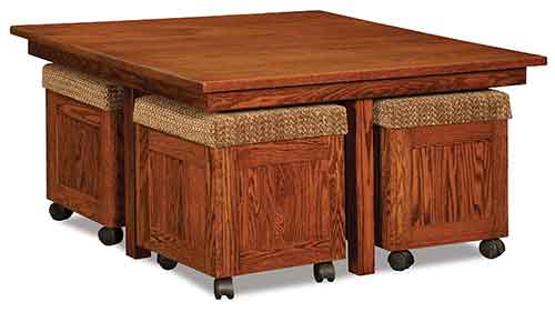 Amish Five Piece Square Table/Bench Set - Click Image to Close