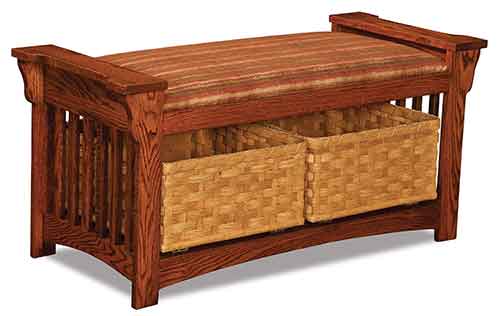Amish Mission Slat Bench w/ Baskets - Click Image to Close