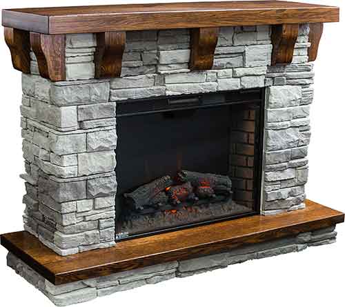 Amish Rock Ledge Fireplace (33" insert) - Click Image to Close
