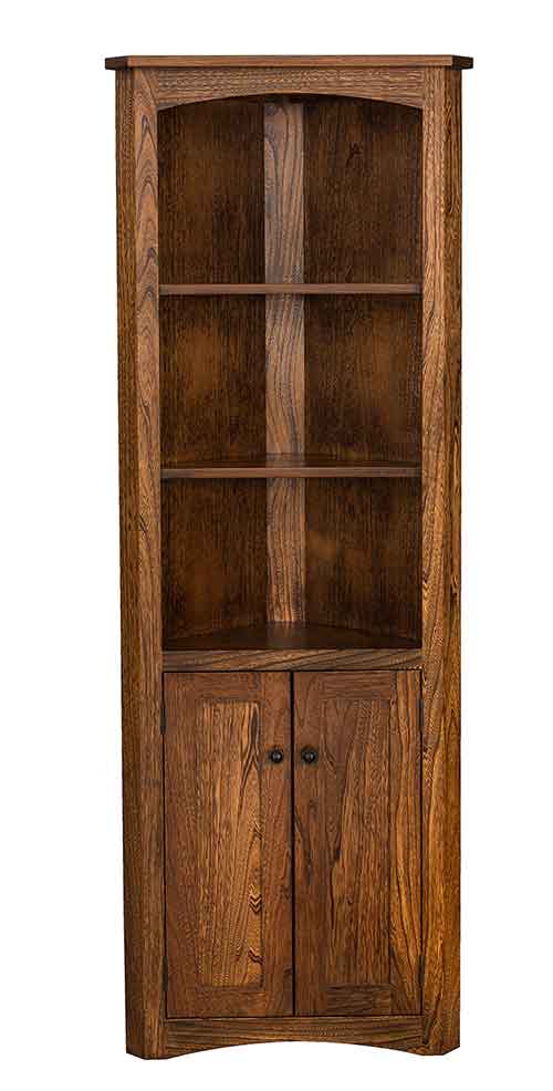 Amish Mission Corner Bookcase with Doors - Click Image to Close