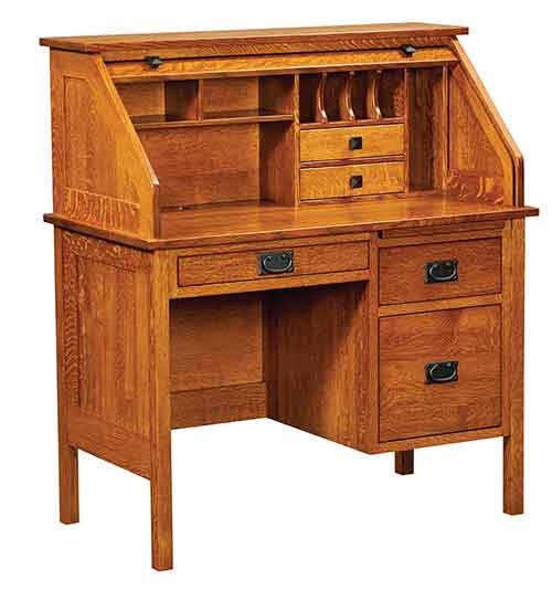 Amish Post Mission Rolltop Desk - Click Image to Close