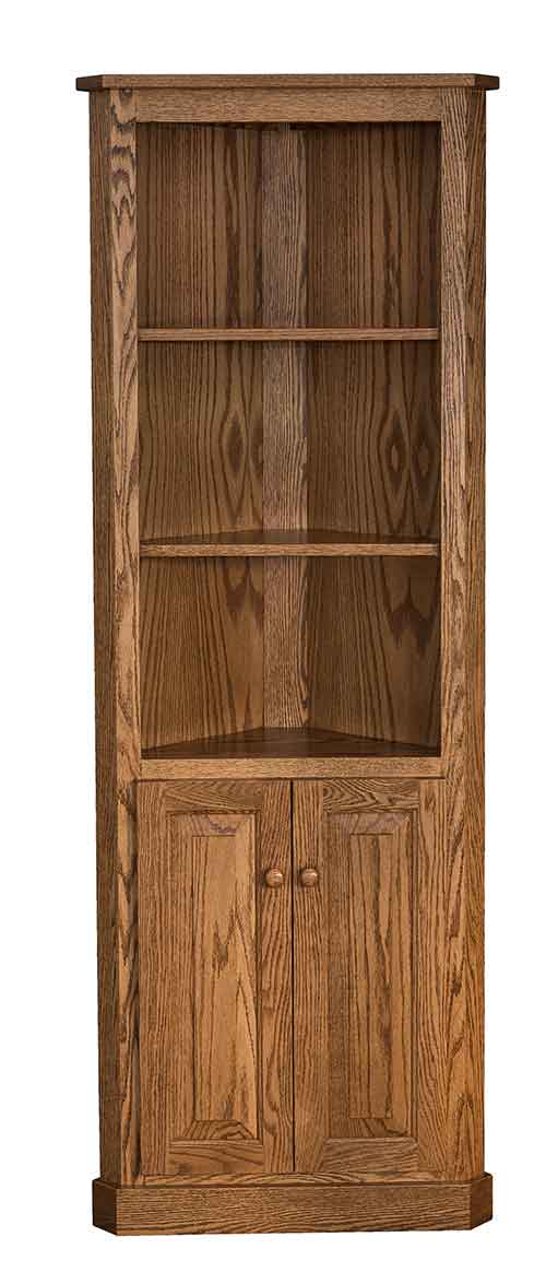 Amish Traditional Corner Bookcase with Doors - Click Image to Close