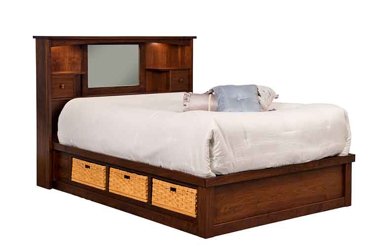 Amish Mission Captains Bed w/Baskets - Click Image to Close