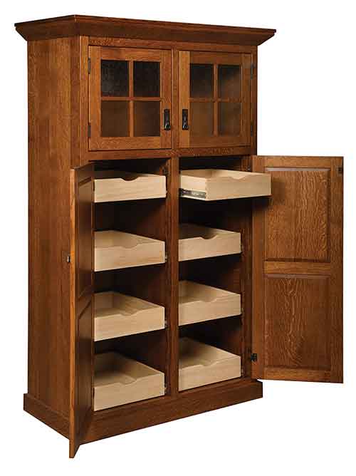 Amish Stickley Heritage Mission 4-Door Pantry w/ rollout shelf & - Click Image to Close