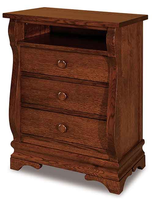 Amish Chippewa Sleigh 3 Drawer Nightstand with opening - Click Image to Close