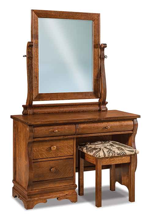 Amish Chippewa Sleigh 4 Drawer Vanity Dresser - Click Image to Close