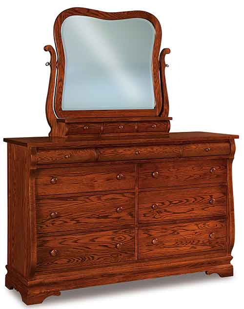 Amish Chippewa Sleigh 9 Drawer Dresser - Click Image to Close