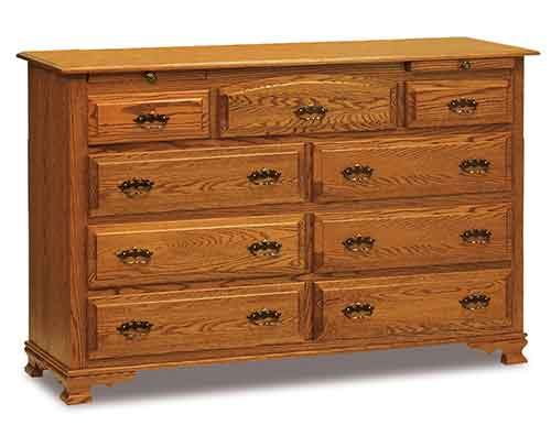 Amish Hoosier Heritage 9 Drawer 66" Dresser w/Arch drawer - Click Image to Close