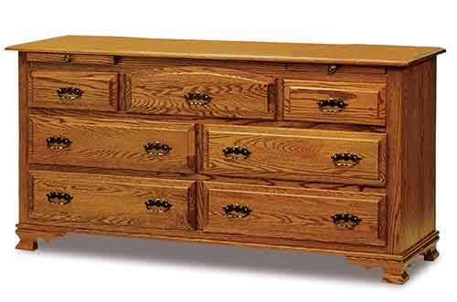 Amish Hoosier Heritage 7 Drawer 66" Dresser w/arch drawer - Click Image to Close