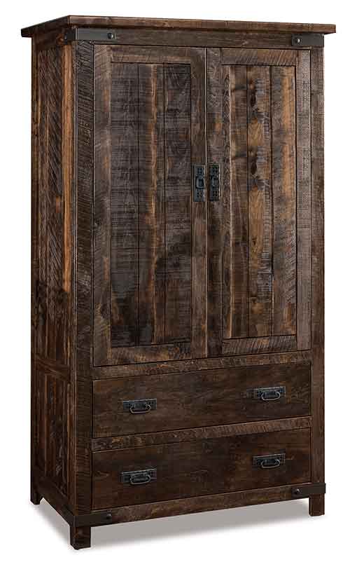Amish Ironwood Armoire; 2 drawers, 2 doors, 2 adj. shelves - Click Image to Close