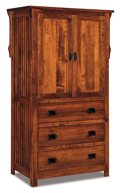 Amish Stick Mission Armoire; 3 drawer, 2 door, 2 adj. shelves - Click Image to Close