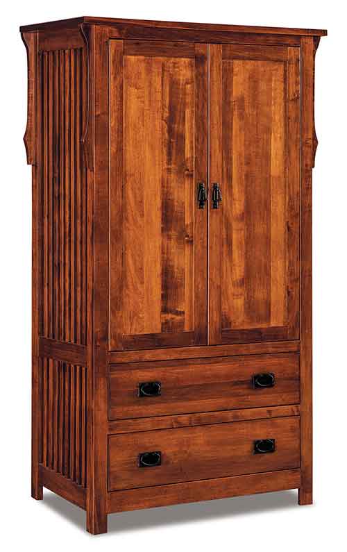 Amish Stick Mission Armoire; 2 drawer, 2 door, 2 adj. shelves