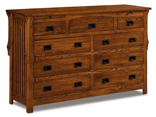 Amish Stick Mission 9 Drawer Dresser w/arch drawer - Click Image to Close