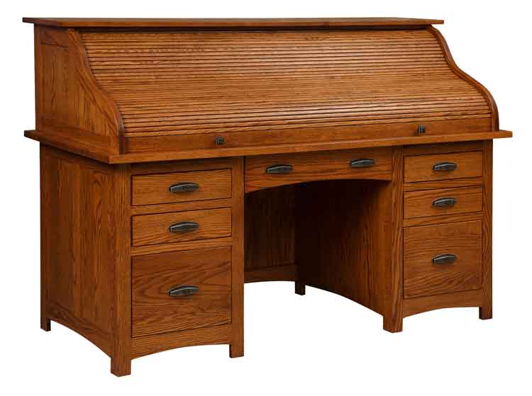 Amish Oakwood Rolltop Desk - Click Image to Close