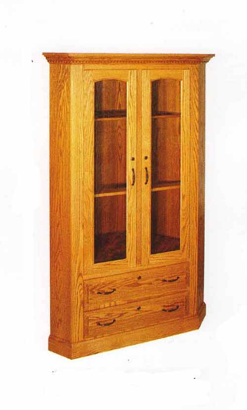 Amish Two Door Two Drawer Corner Gun Cabinet - Click Image to Close