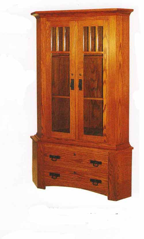 Amish Double Door Corner Gun Cabinet with Mullions - Click Image to Close
