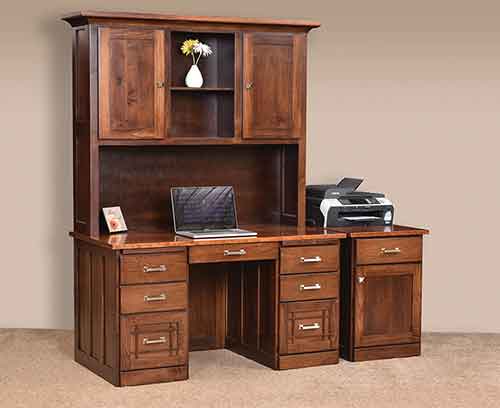 Computer Flat Top Desk with Plain Back Hutch - Click Image to Close