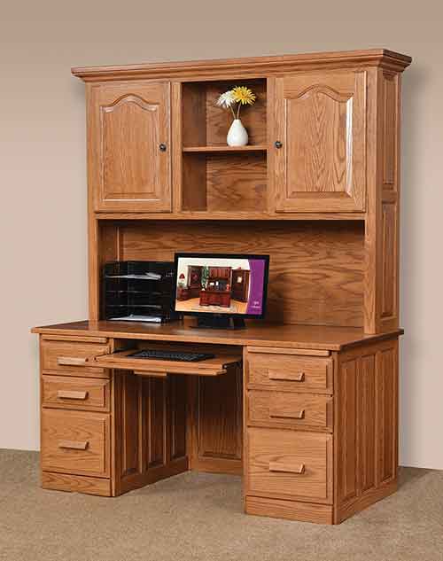 Computer Flat Top Desk with Plain Back Hutch - Click Image to Close