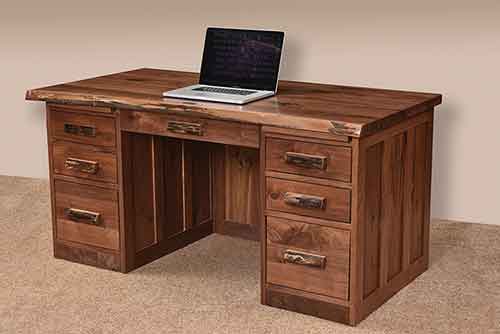 Traditional Flat Top Desk with Live Edge - Click Image to Close