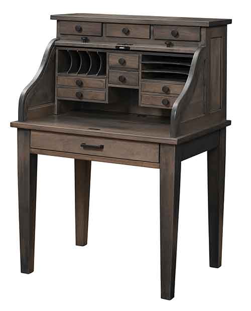 Mission Secretary Roll Top Desk Drawers on Top